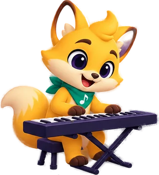 A raposinha Mi-Mi tocando teclado
